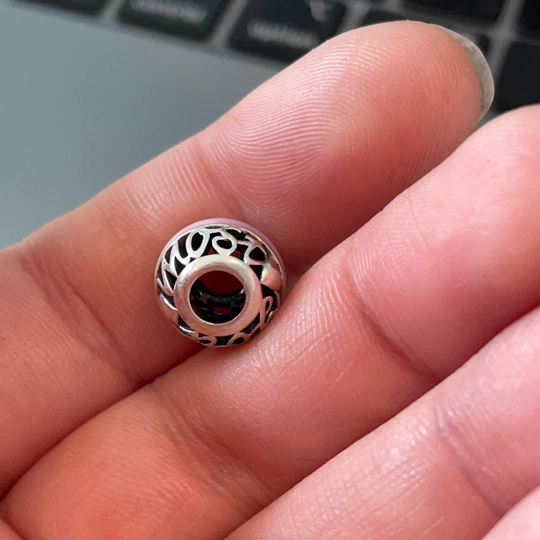 Genuine Pandora I Love You Most Purple Enamel Openwork Charm