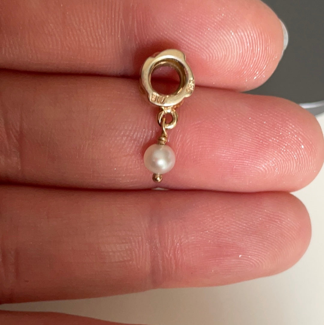 Genuine Pandora Solid 14ct Gold White Freshwater Pearl Dangle SUPER RARE HTF