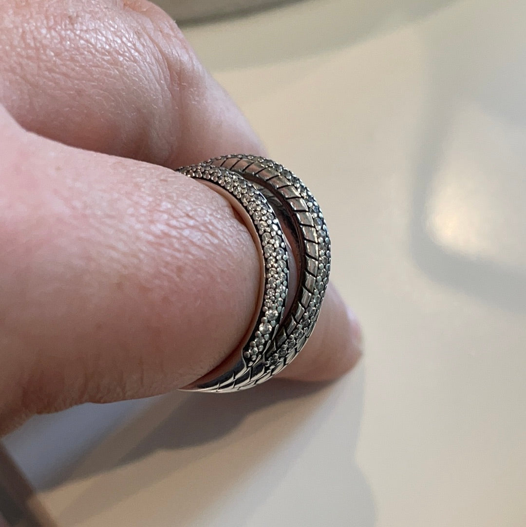 Genuine Pandora Pave Snake Chain Triple Ring Size 52