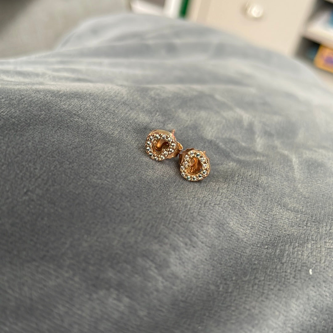 Genuine Pandora Rose Gold Pave Heart Stud Earrings