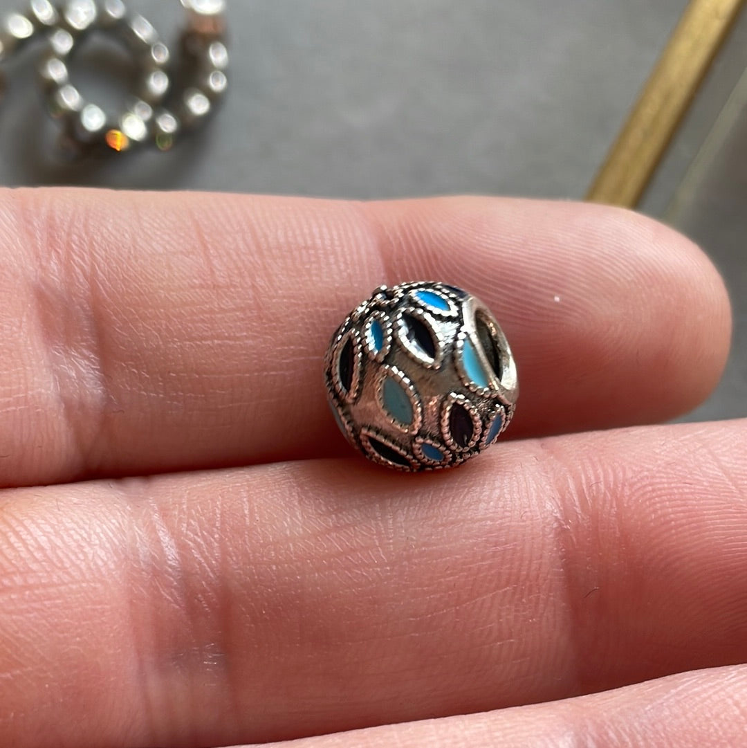 Genuine Pandora Blue Enamel Abstract Petal Flower Charm