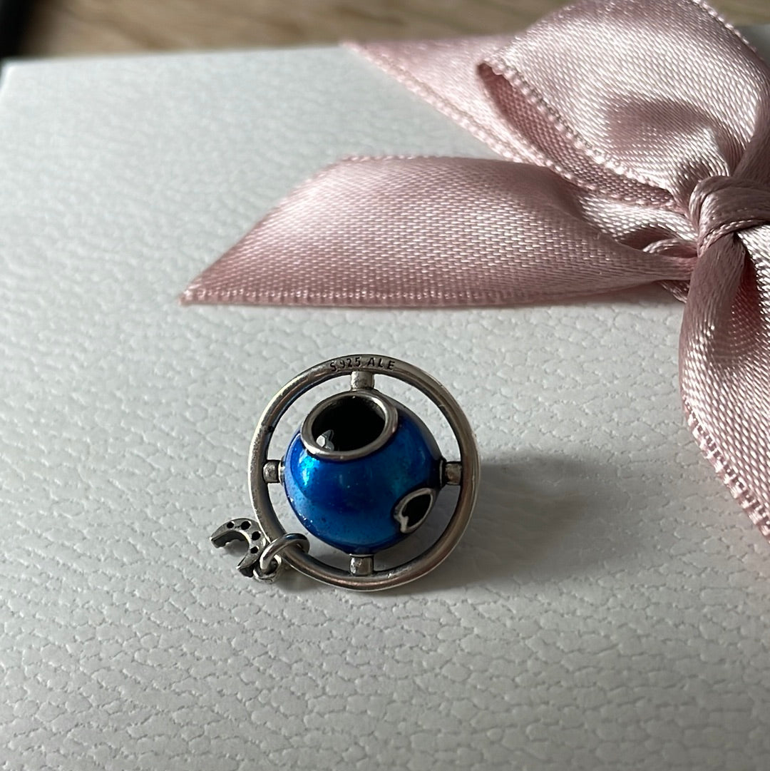 Genuine Pandora Planet of love Blue Enamel Pave Moon Dangle Exclusive charm