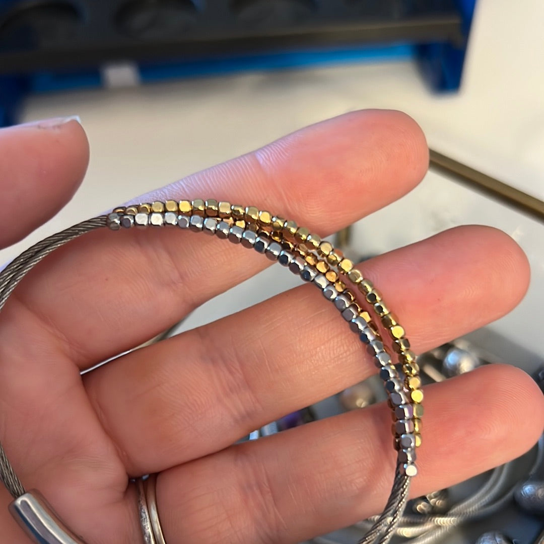 Fossil Steel Beautiful Beaded Gold and Bronze Bangle 18cm
