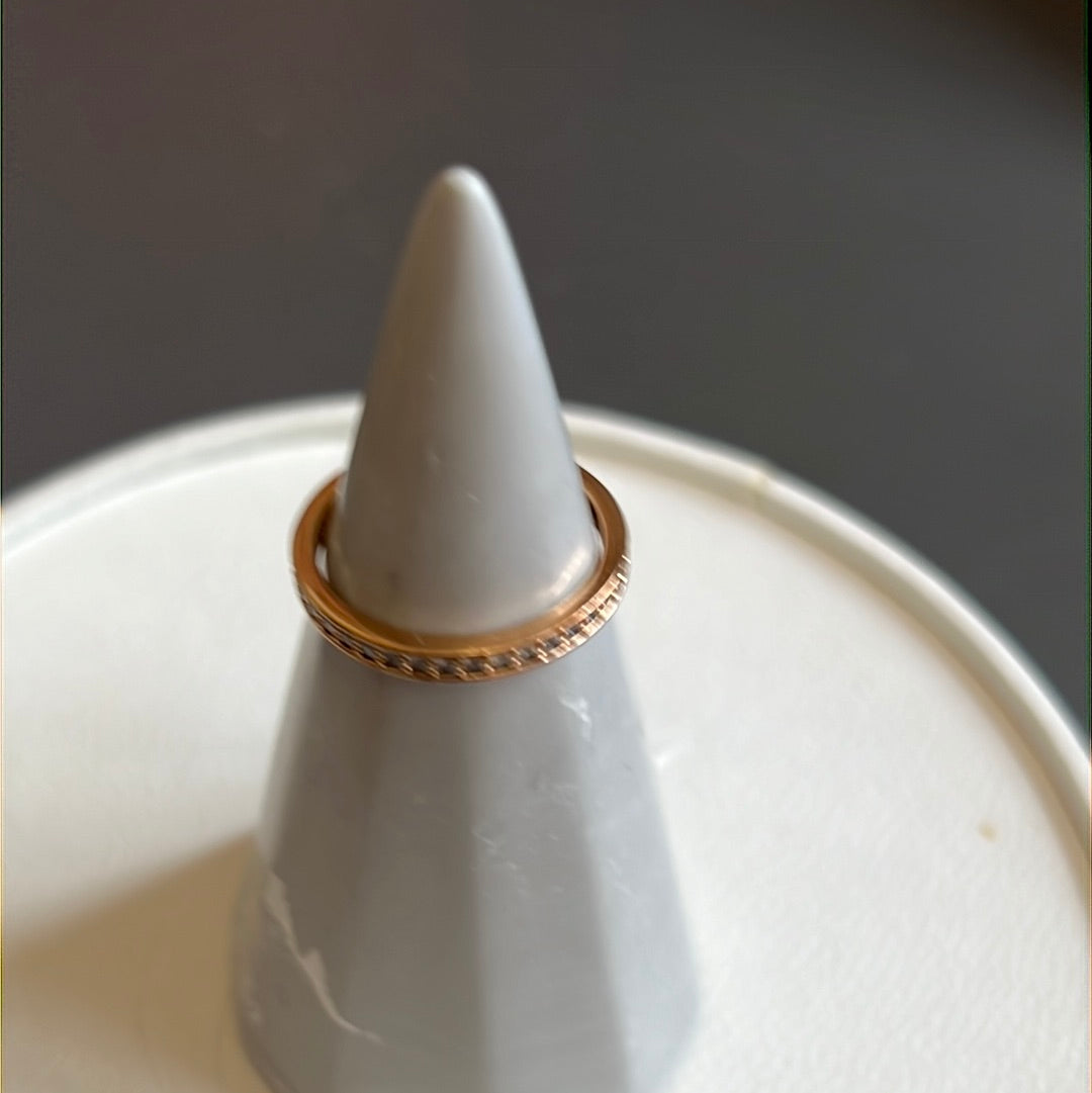 Sterling Silver Rose Gold Pave CZ Line Ring Size 58
