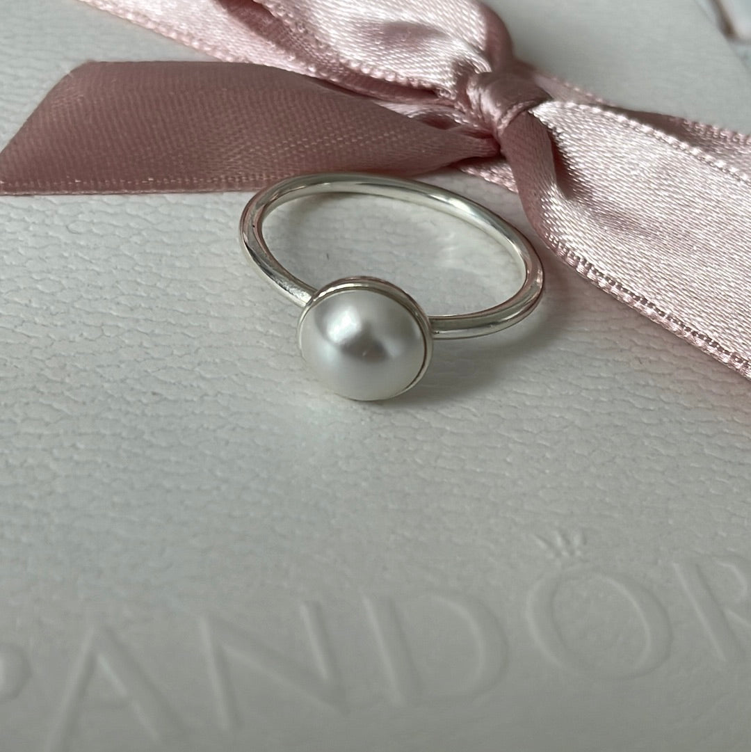 Genuine Pandora Plain Pearl Ring 56