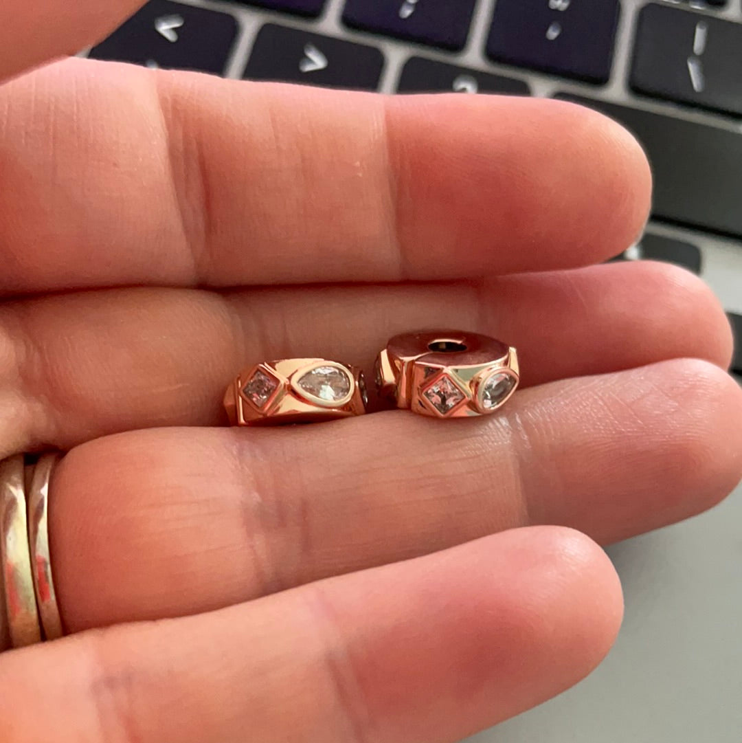 Genuine Pandora Rose Gold Silicone Pave Geometric Shapes Clips PAIR
