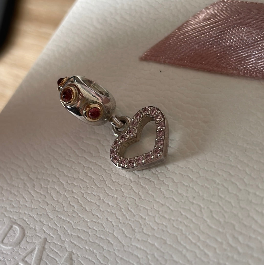 Genuine Pandora Two Tone 14k Rhodolite Be My Valentine Dangle Ultra Rare Charm