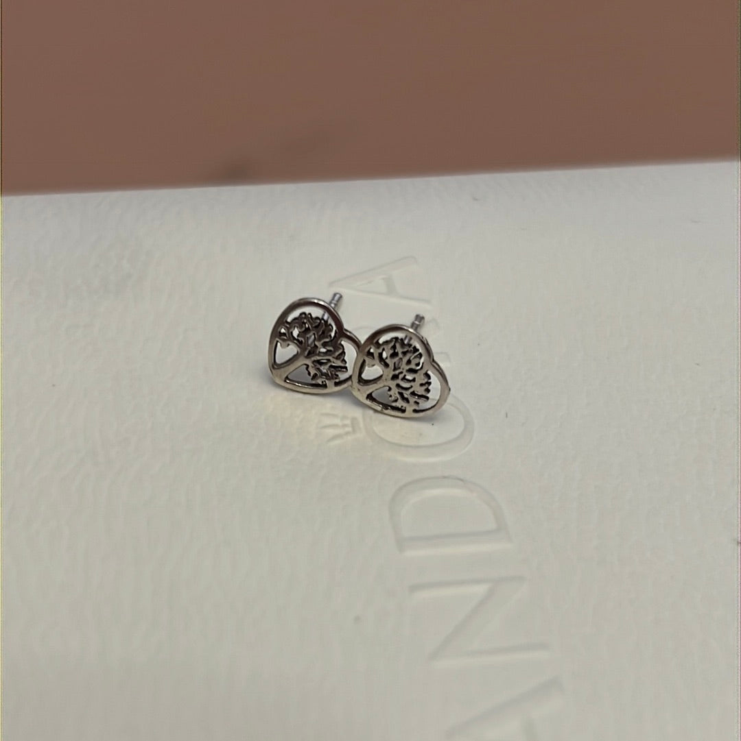 Sterling Silver Family Tree Heart Stud Earrings