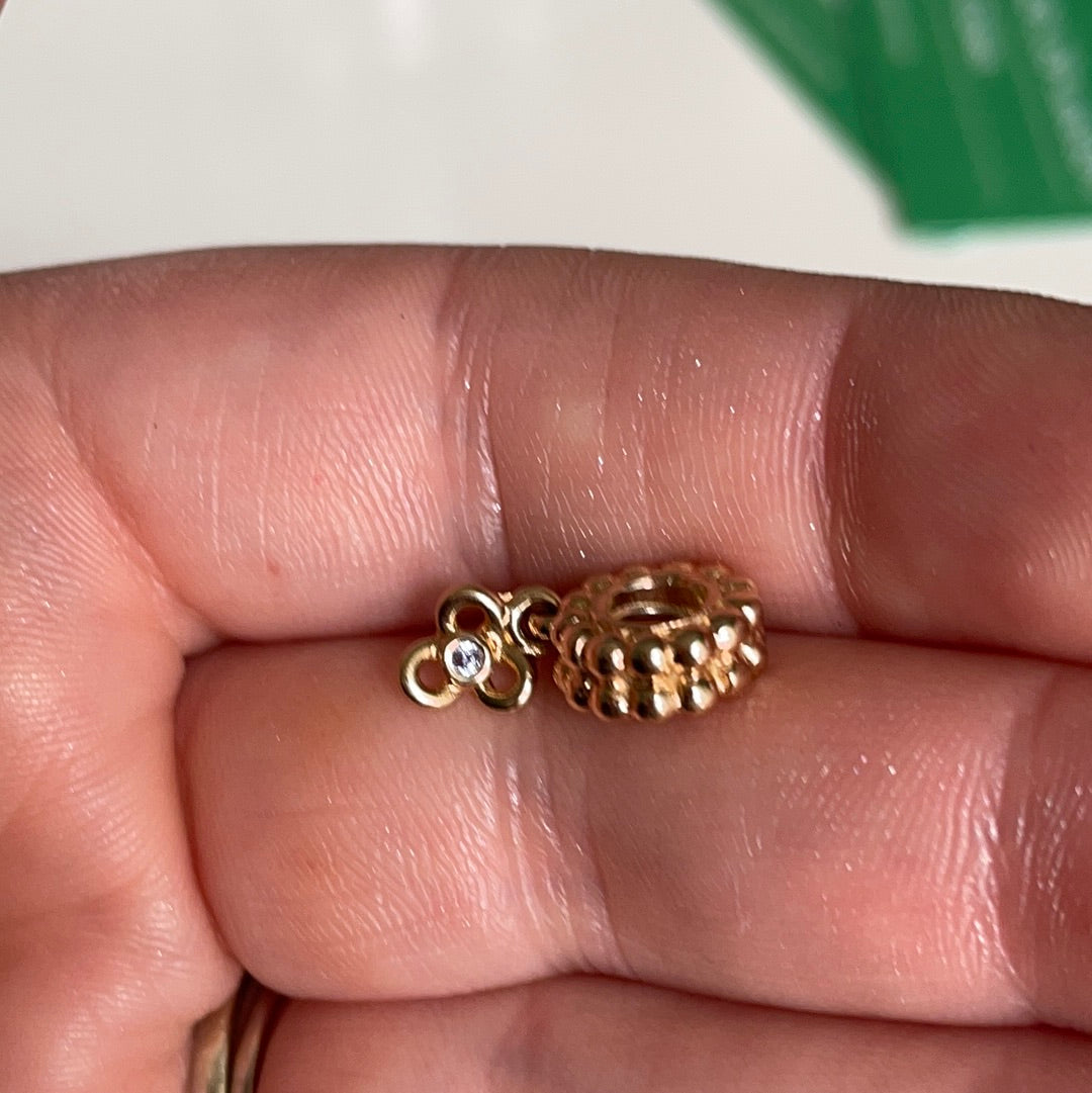 Genuine Pandora Solid 14ct Gold Diamond Posy Flower Dangle Charm HTF