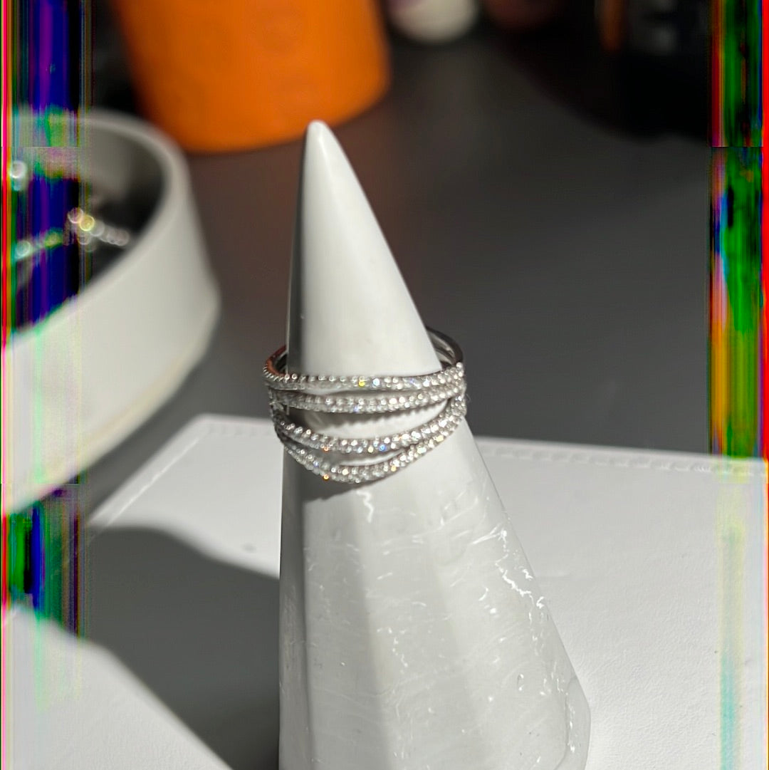 Sterling Silver Pave Line Clear CZ Stone Ring Size 56
