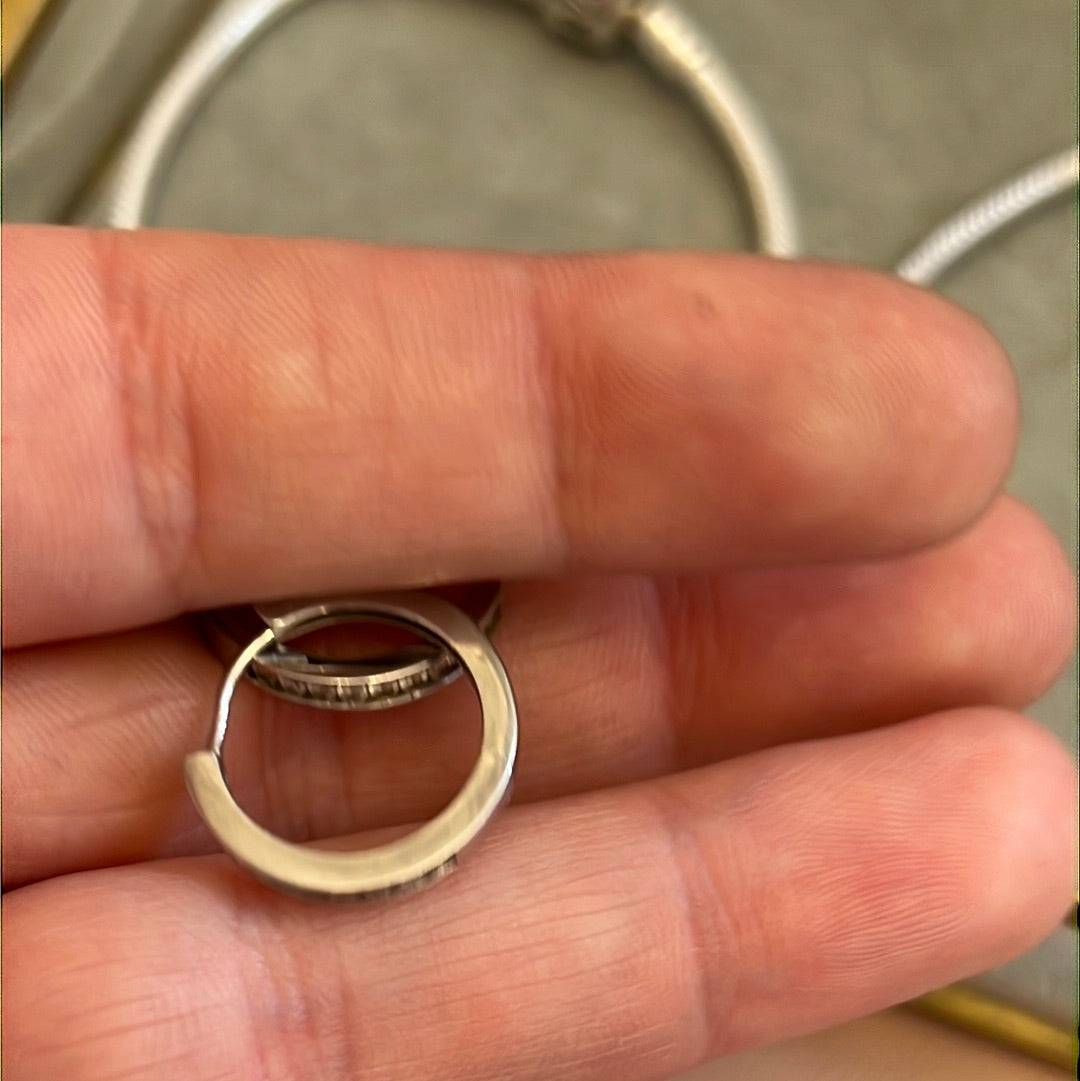 Sterling Silver Pave Hoop Earrings