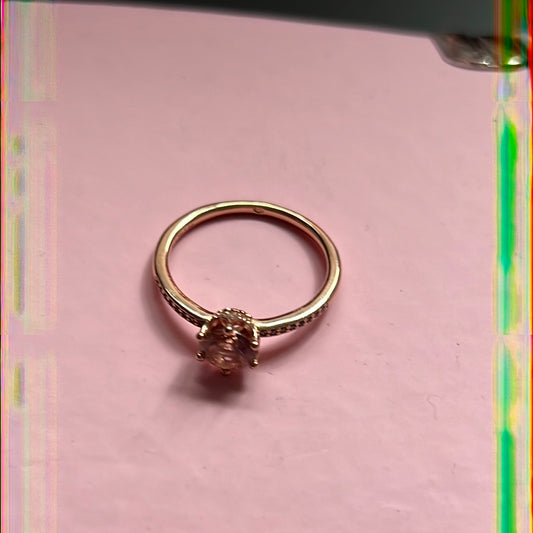 Genuine Pandora Rose Gold Pink Stone Crown Ring Size 54