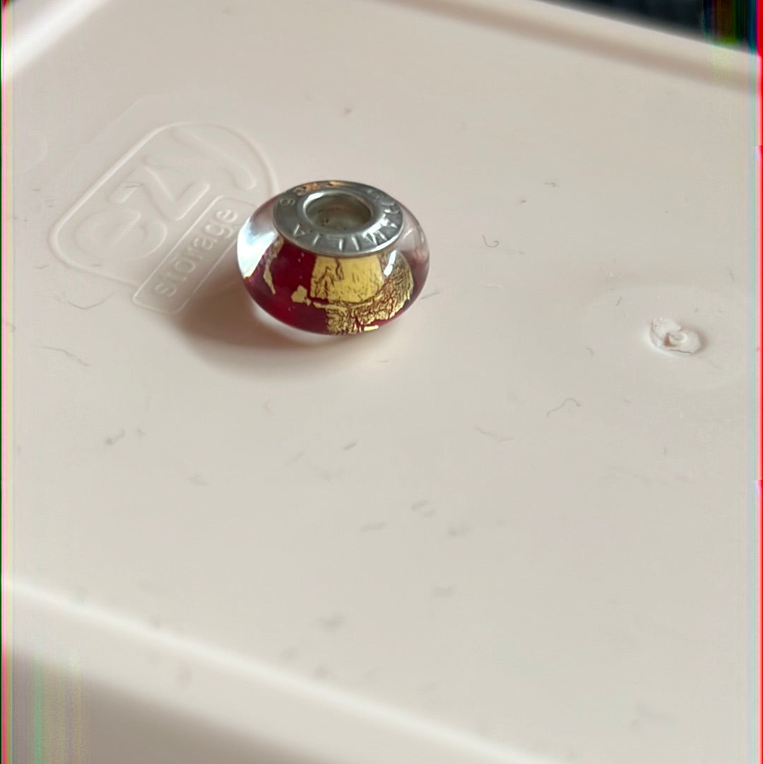 Genuine Chamilia Red Glass with Gold Foil Murano Charm