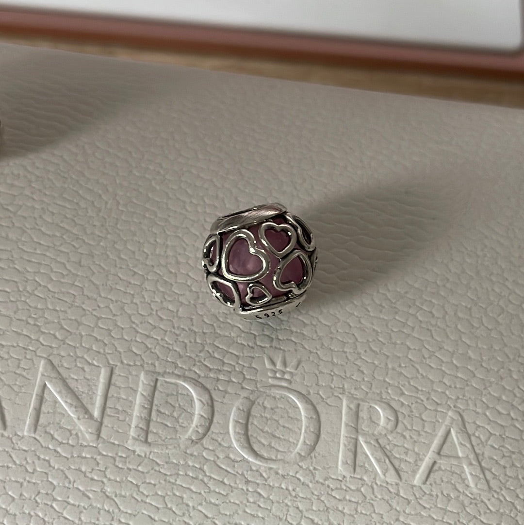 Genuine Pandora Pink Encased in Love Glass Silver Charm