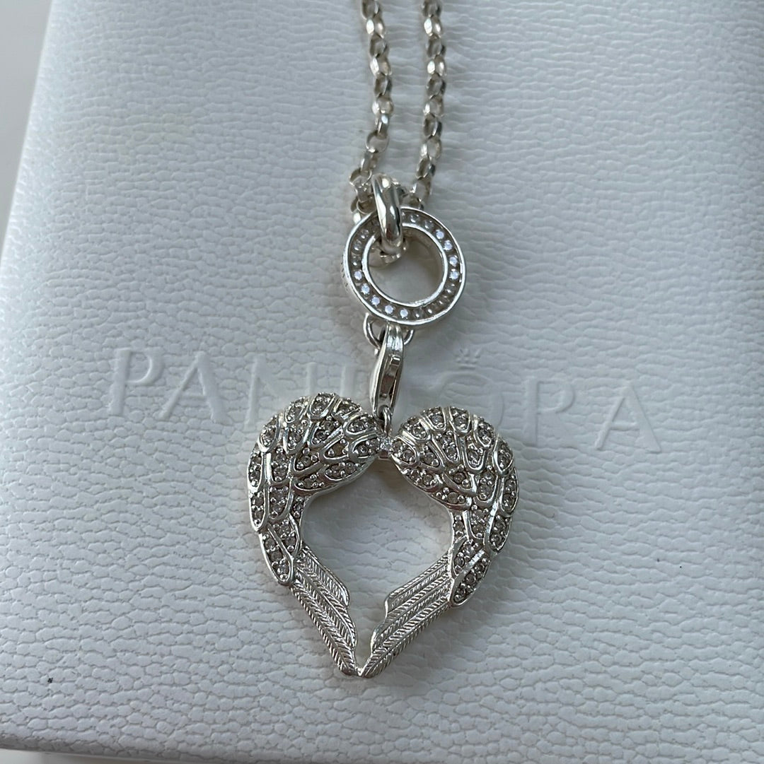 Thomas Sabo Sterling Silver Pave Feather Angel Wing Clip Charm On Pave Chain Necklace