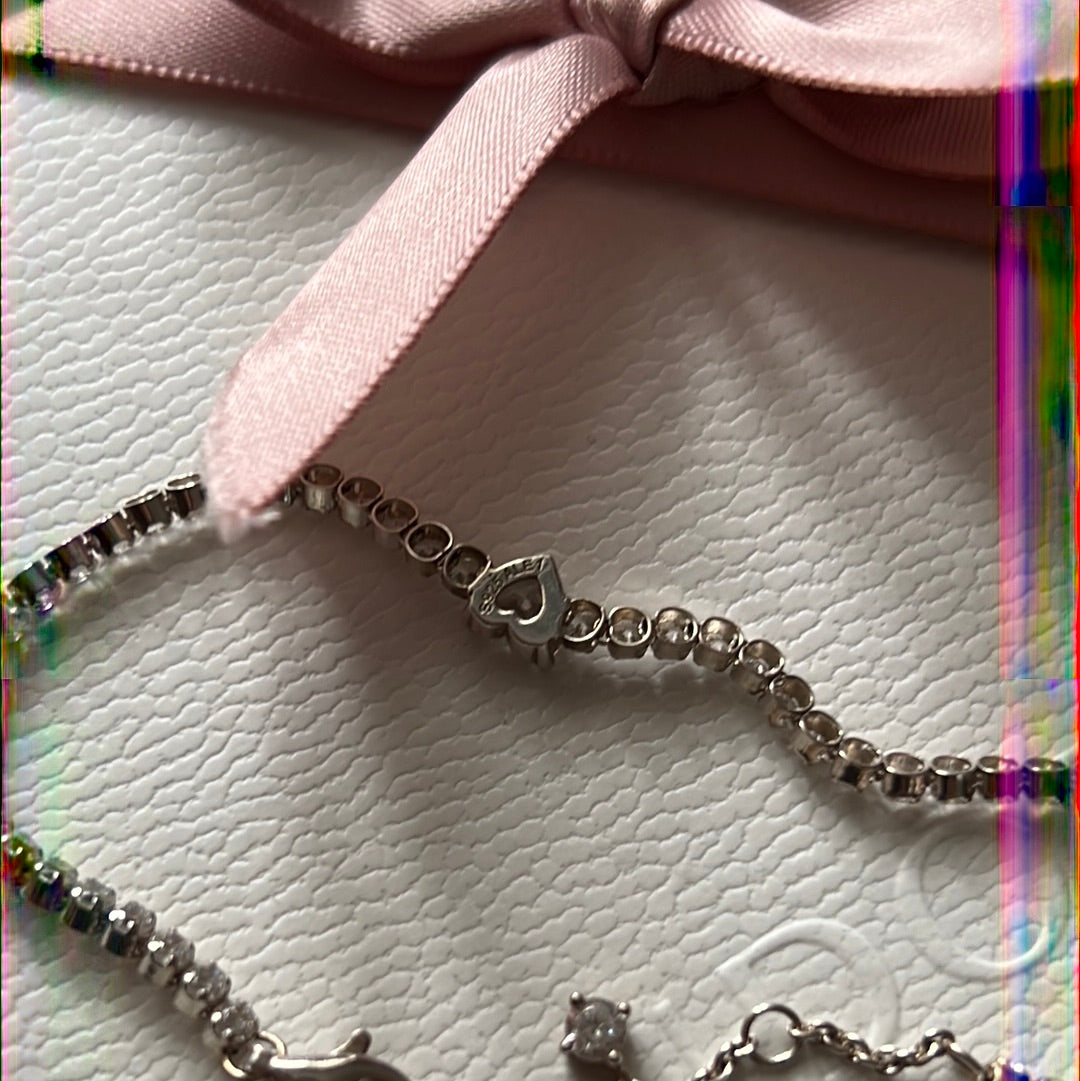 Genuine Pandora Pave Sparkling Heart Adjustable Bracelet Size 1 16.5cm
