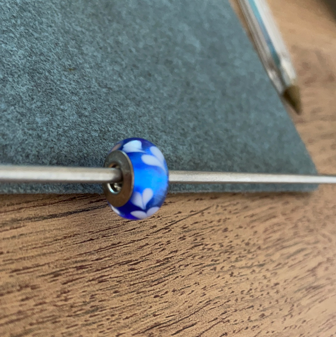 Genuine Chamilia Blue and White Double Heart Murano Charm