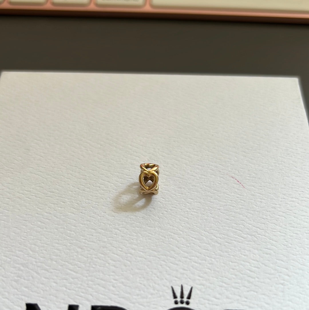 Genuine Pandora Solid 14ct Gold Openwork Heart Spacer Charm HTF