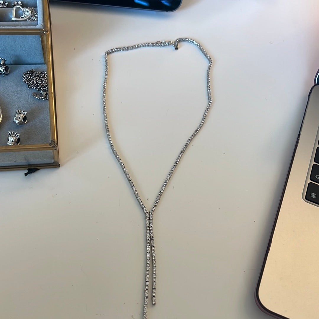 Sterling Silver Beautiful CZ Necklace With Split Drop 45cm