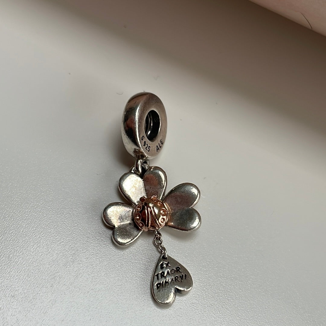 Genuine Pandora Rose Gold Ladybird and Daisy Dangle