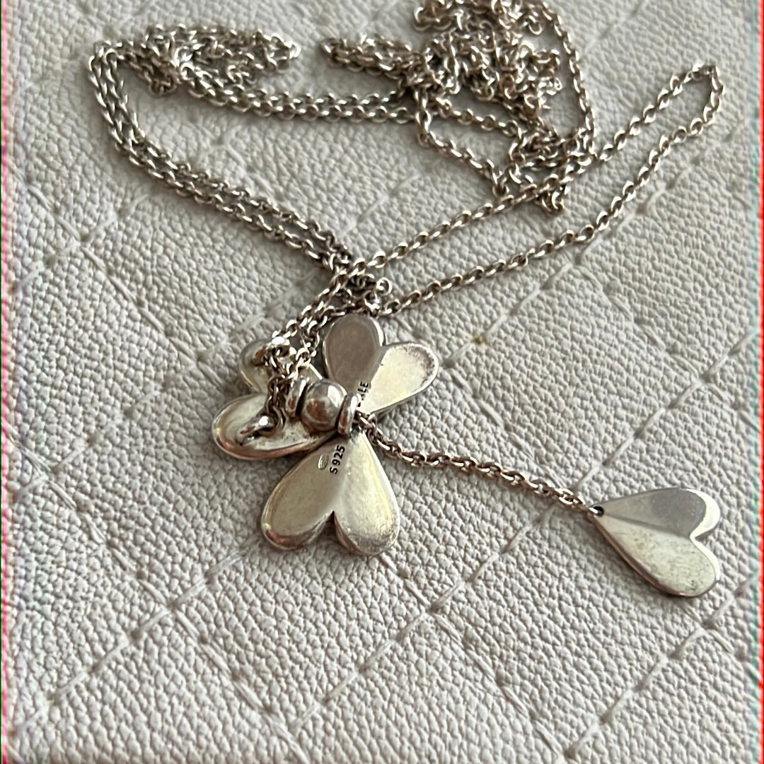 Genuine Pandora Lucky Four Petal Flower Clover Pave Bar Necklace Adjustable