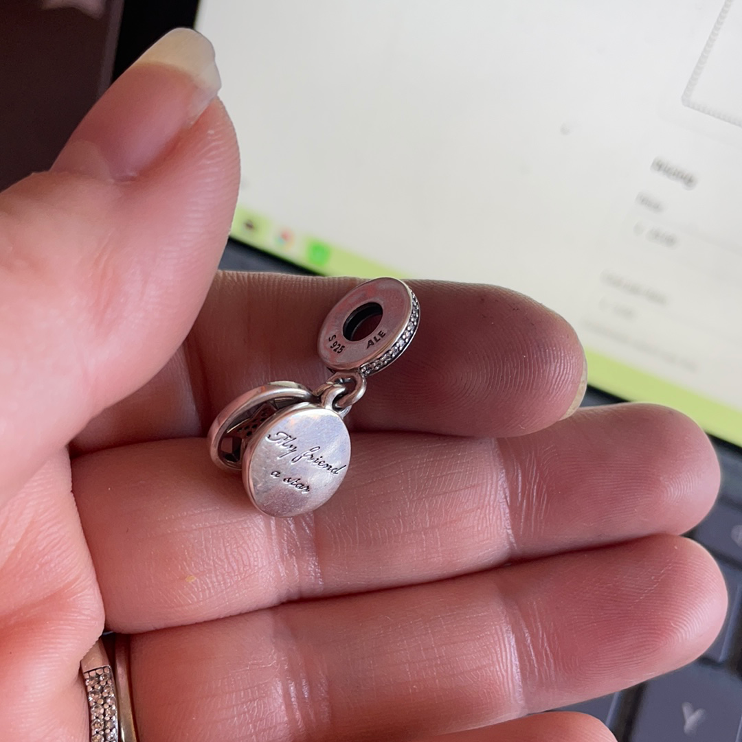 Genuine Pandora Pave Star and Cream Sky Enamel Dangle Charm