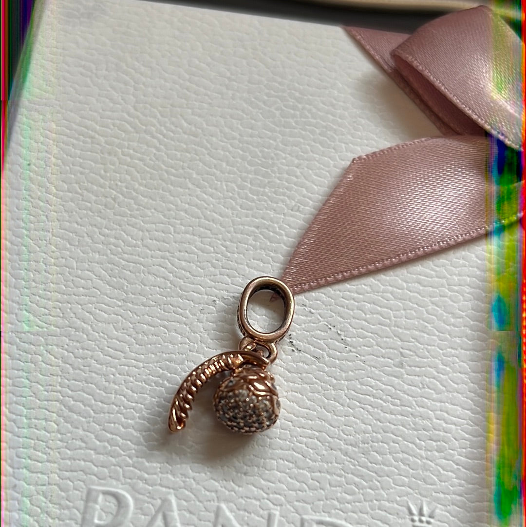 Genuine Pandora Rose Gold Pave Sparkling Pine Cone and Leaf Dangle