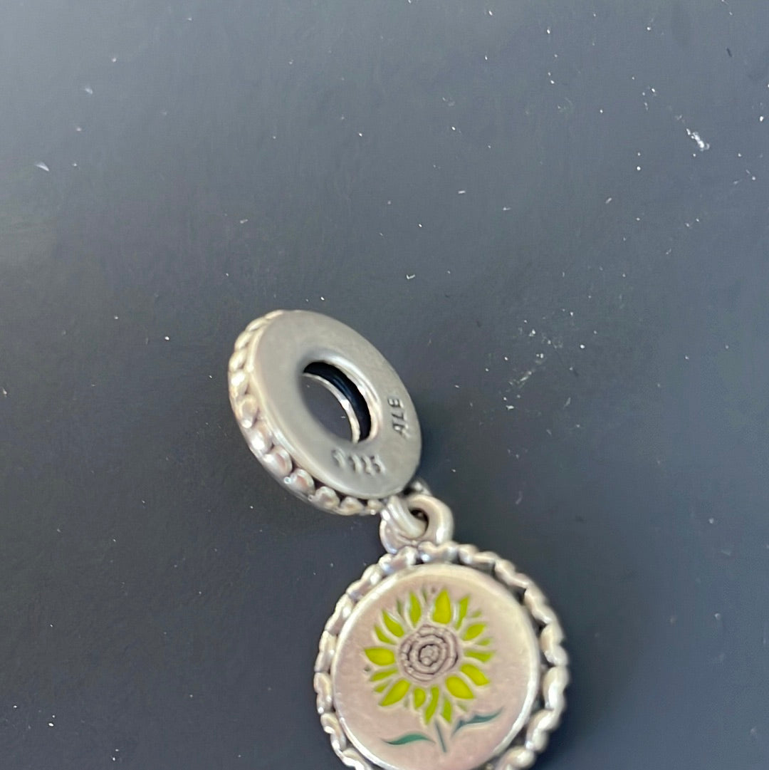 Genuine Pandora Enamel Sunflower Dangle Charm “Love For All”
