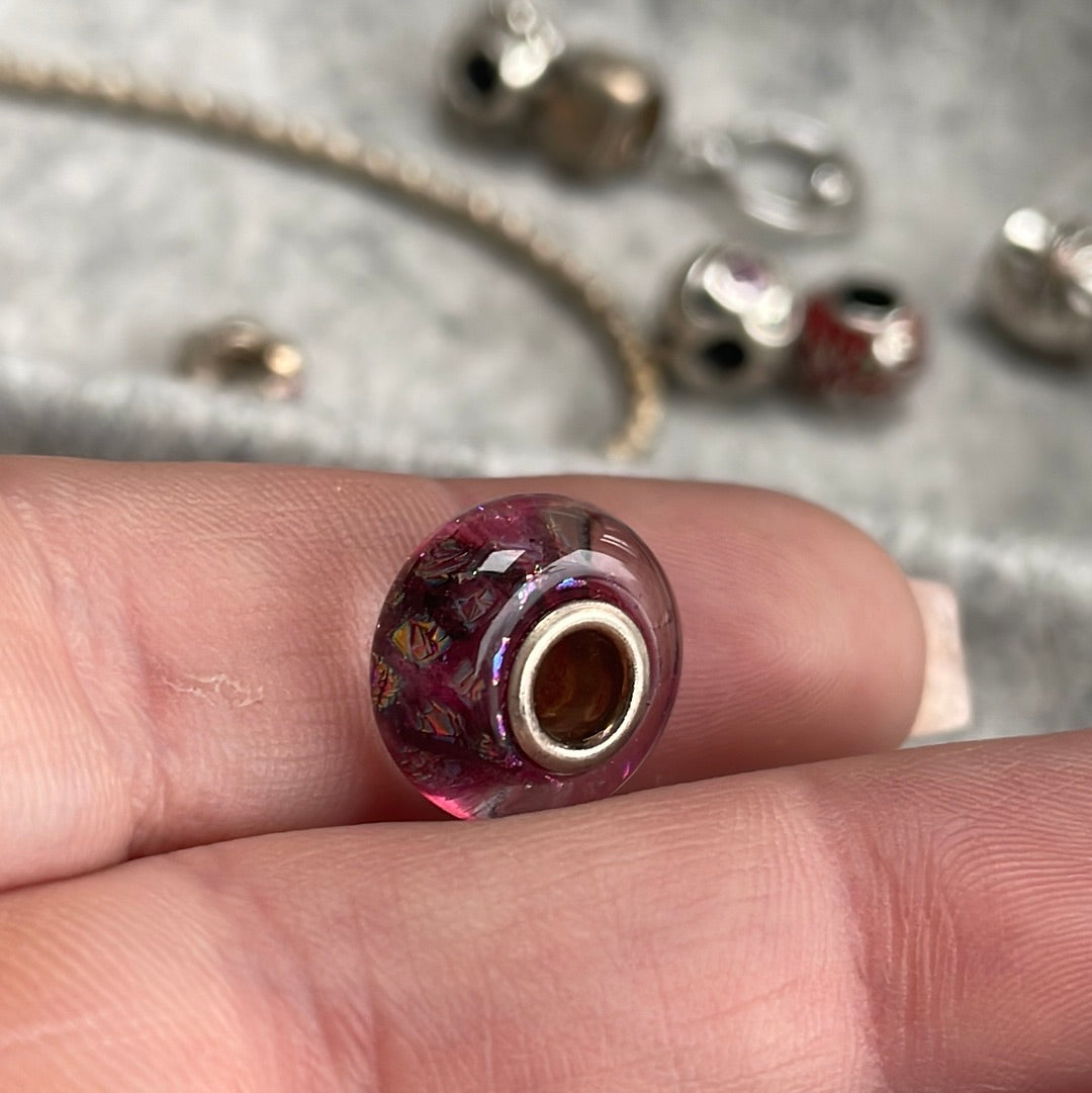 Genuine Chamilia Purple and Rainbow BEAUTIFUL Foil Murano Charm