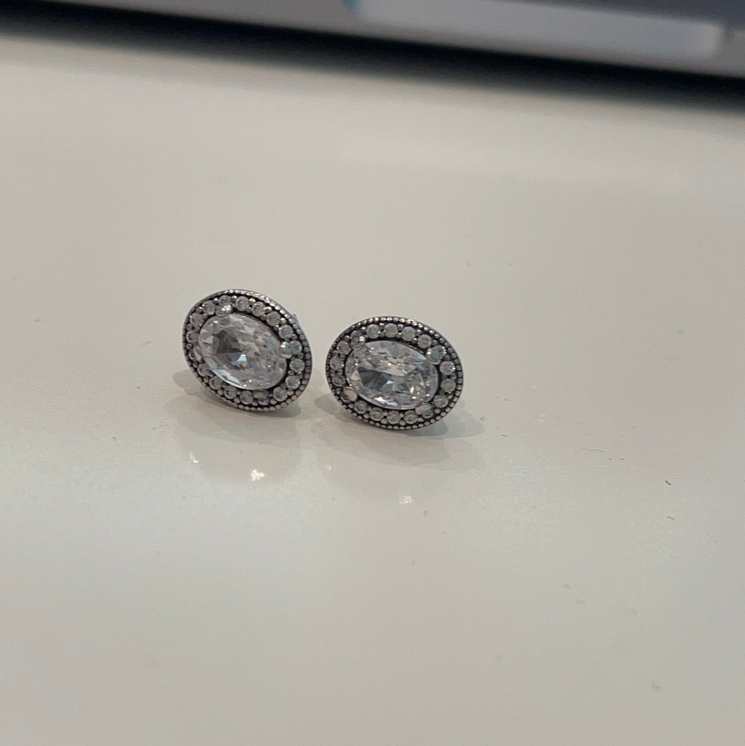 Genuine Pandora Pave Oval Stone Vintage Studs