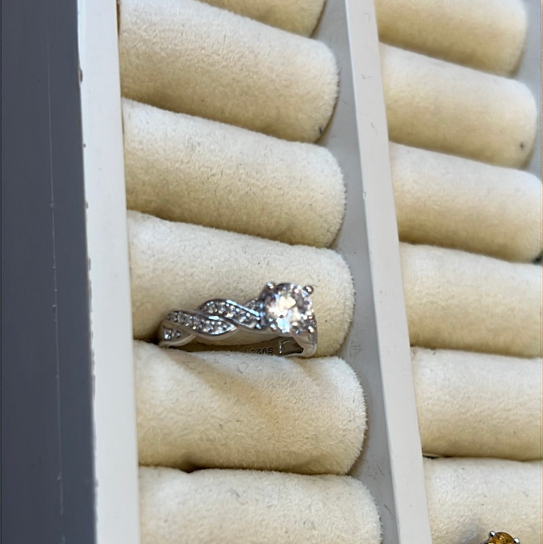 Sterling Silver Pave CZ Ring Cross Over Various Sizes