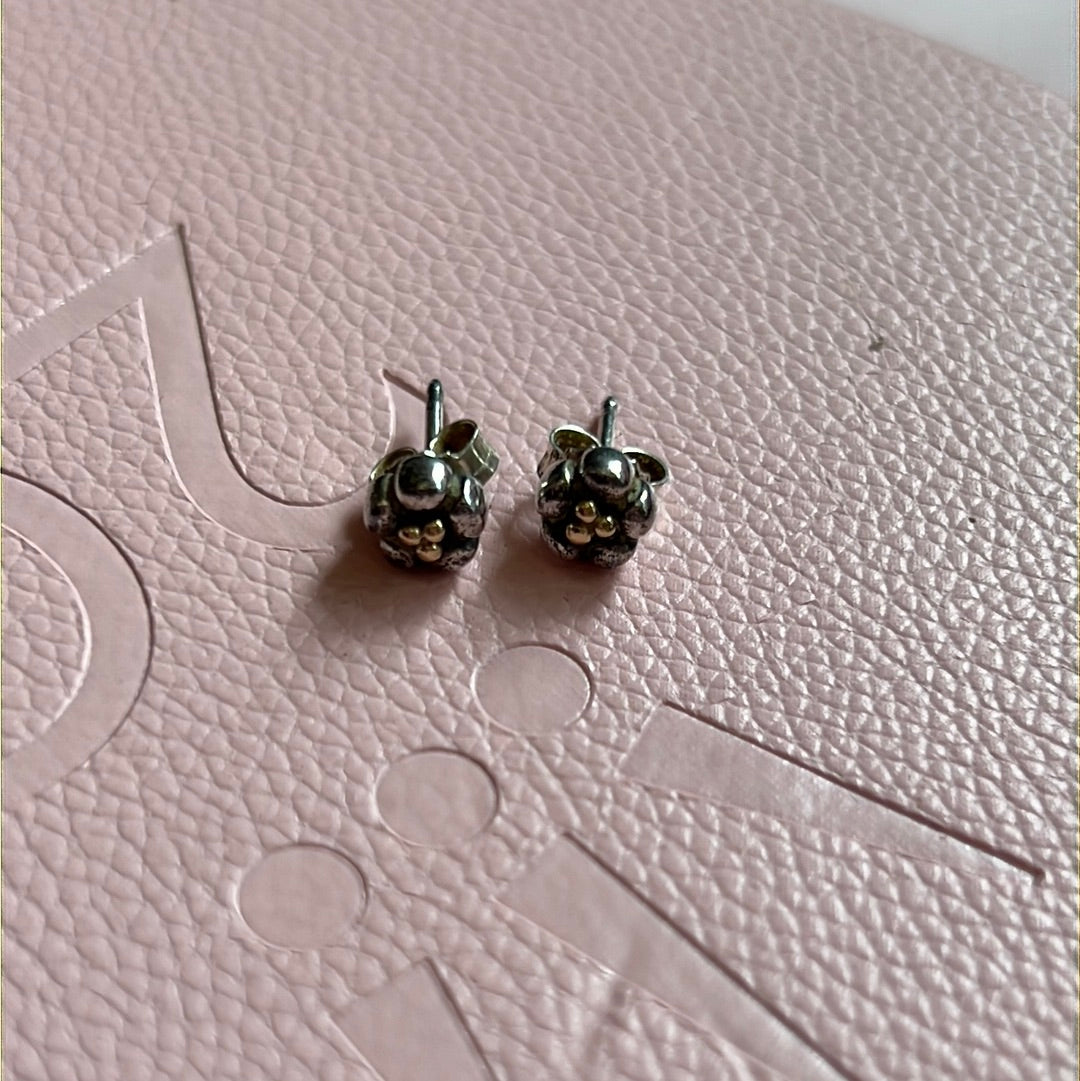 Genuine Pandora Two Tone Flower Earrings Studs Rare 3