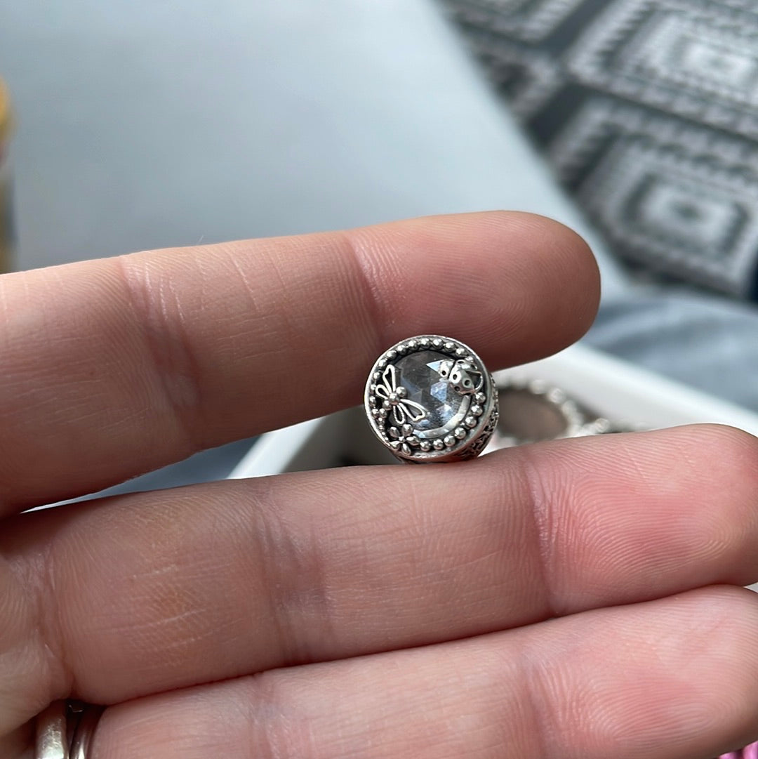 Genuine Pandora Clear Faceted Murano Glass With Daisies, Ladybird and Dragonfly Charm
