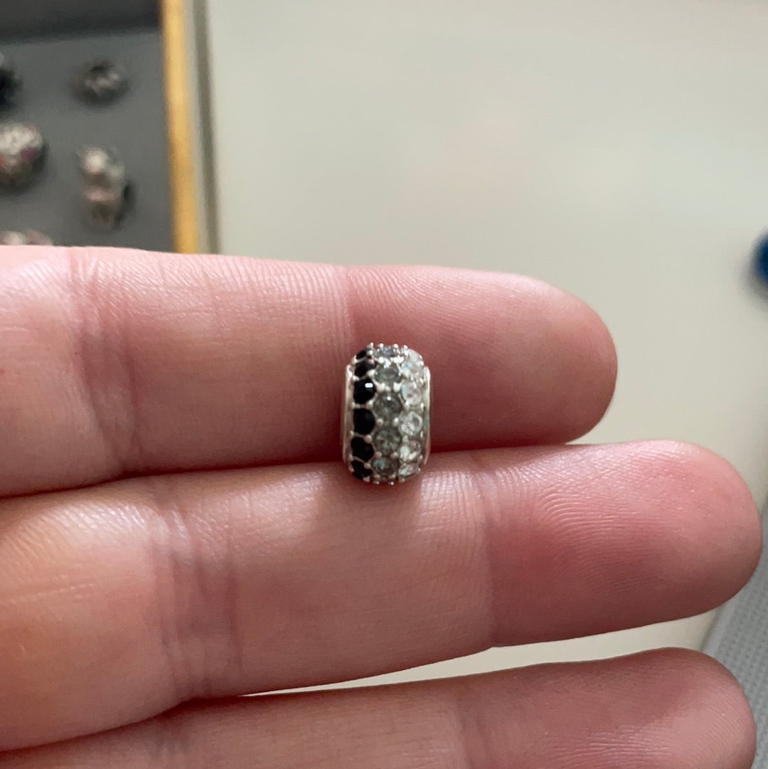 Genuine Chamilia Clear, Silver, and Black Pave Stoned Charm