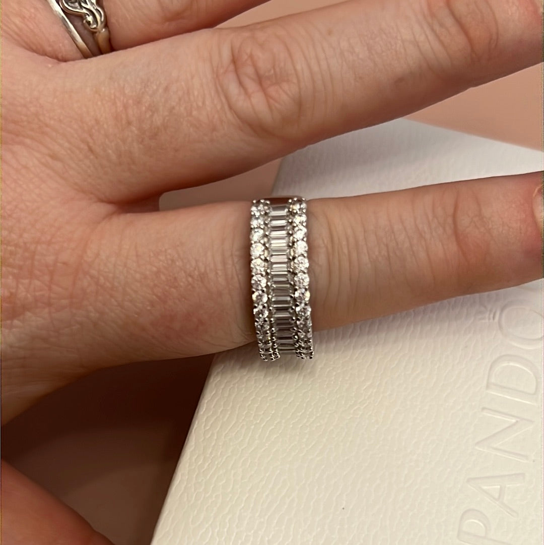 Sterling Silver Huge Clear CZ Pave Line Ring Size 60