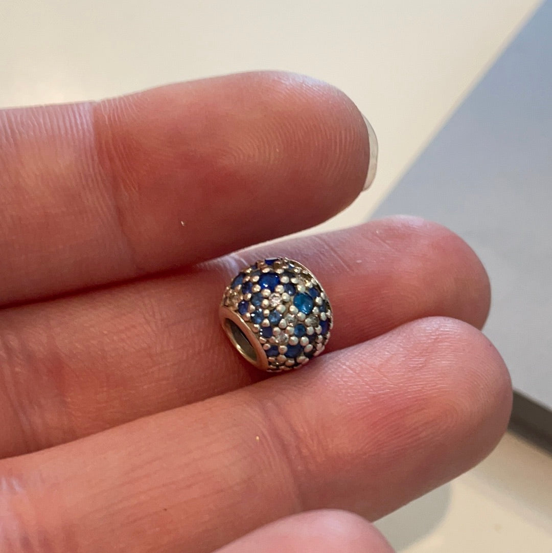 Genuine Pandora Pave Sparkle Ball Blue and Clear Stones Sea Charm