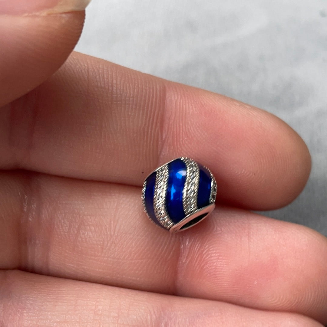 Genuine Pandora Blue Enamel Charm With Pave Swirl Lines Christmas