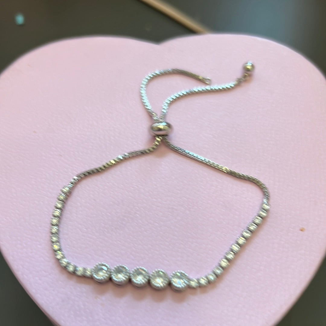 Sterling Silver Beautiful Pave CZ Slider Bracelet adjustable
