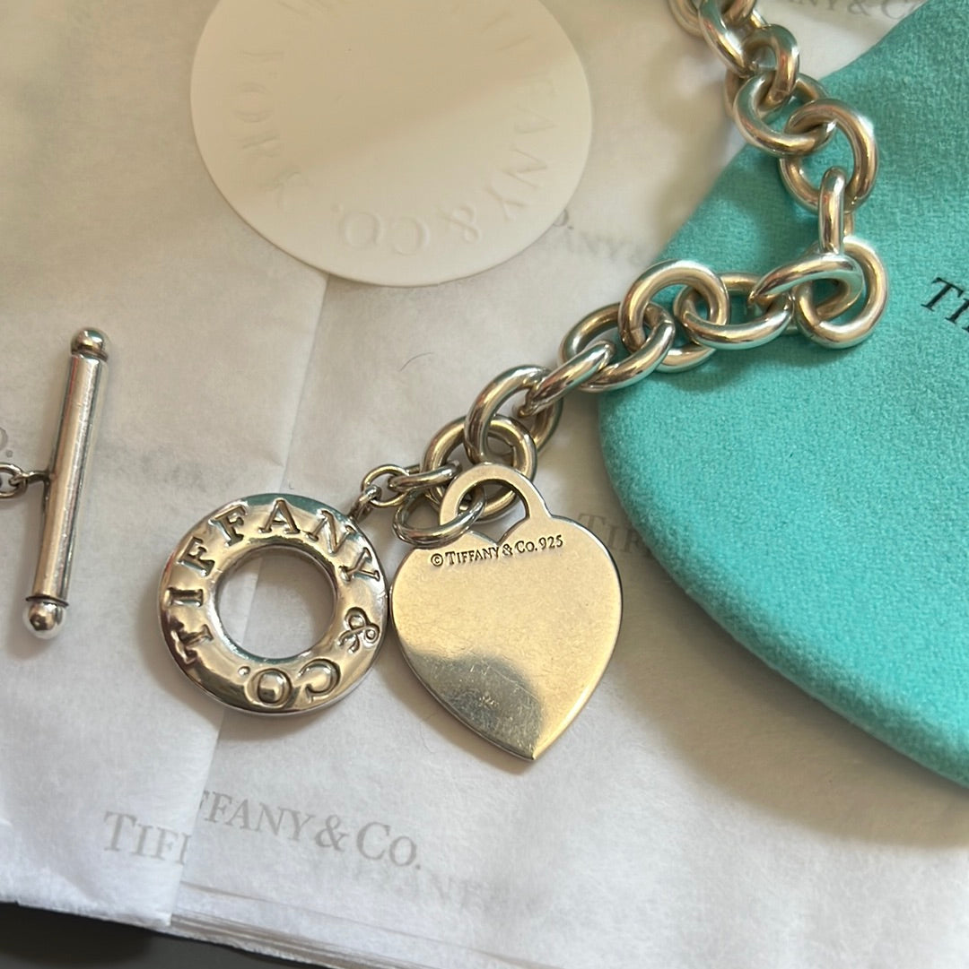 Genuine Tiffany & CO Sterling Silver Large Heart Chunky Toggle Chain Heart Pendant Choker Necklace 43cm