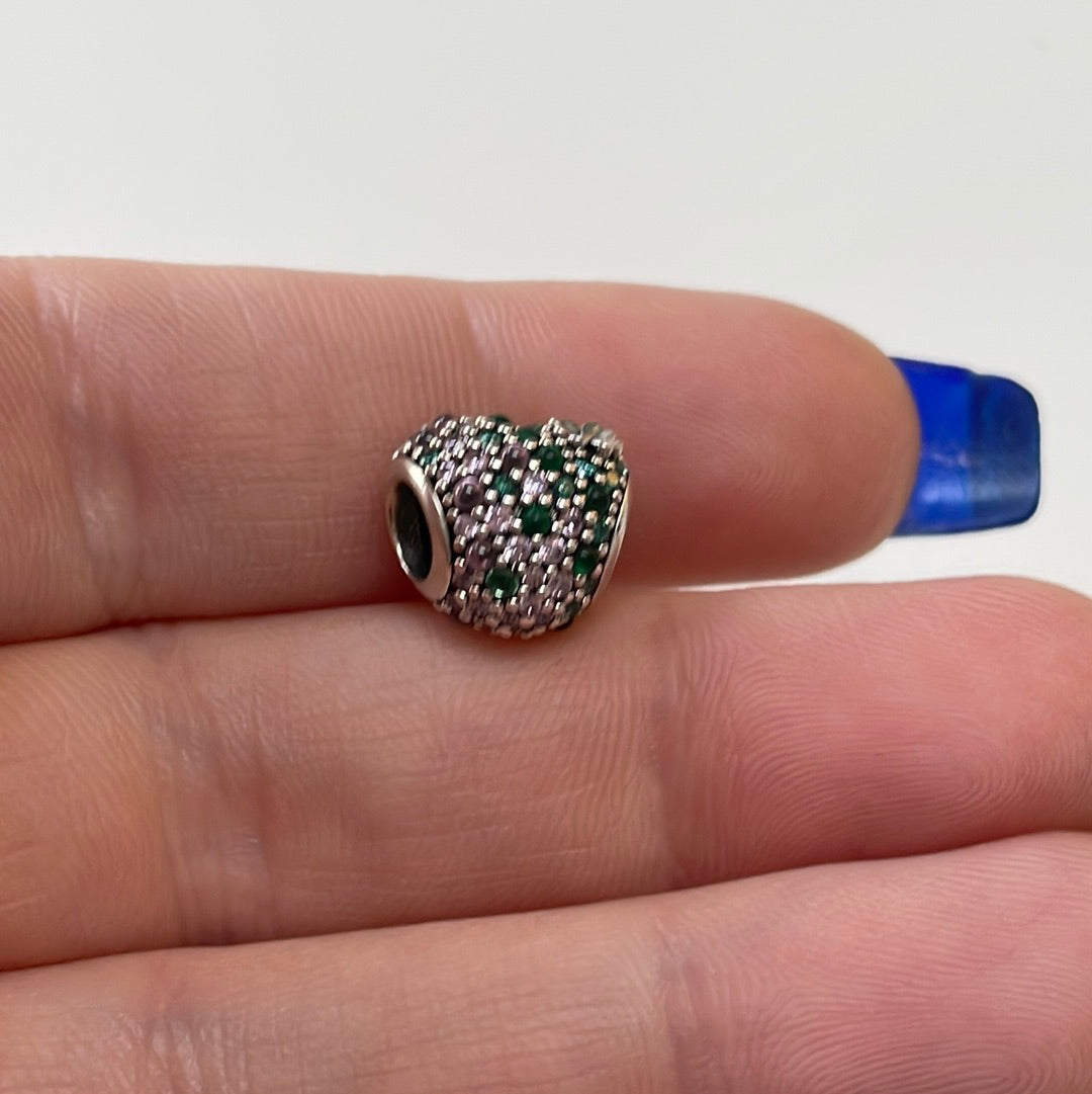 Genuine Pandora Lucky Clover Green and Clear Pave Heart Charm