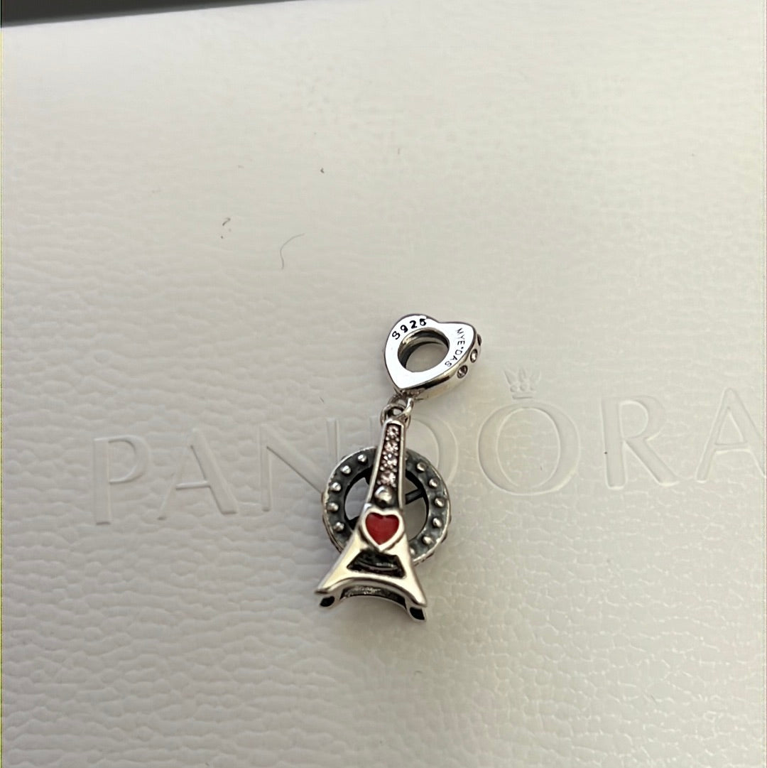 Sterling Silver Pave Spinning Eiffel Tower France Charm