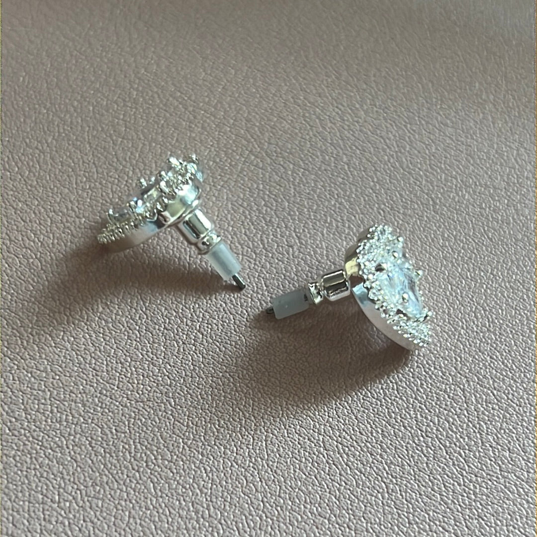 Silver Plated CZ Square Large Stud Earrings