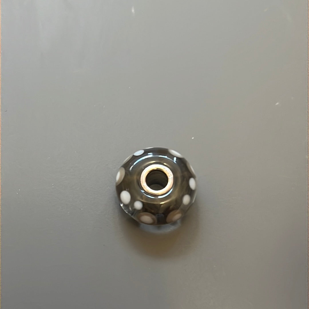 Genuine Trollbeads Grey and White Polka Dot Murano Charm