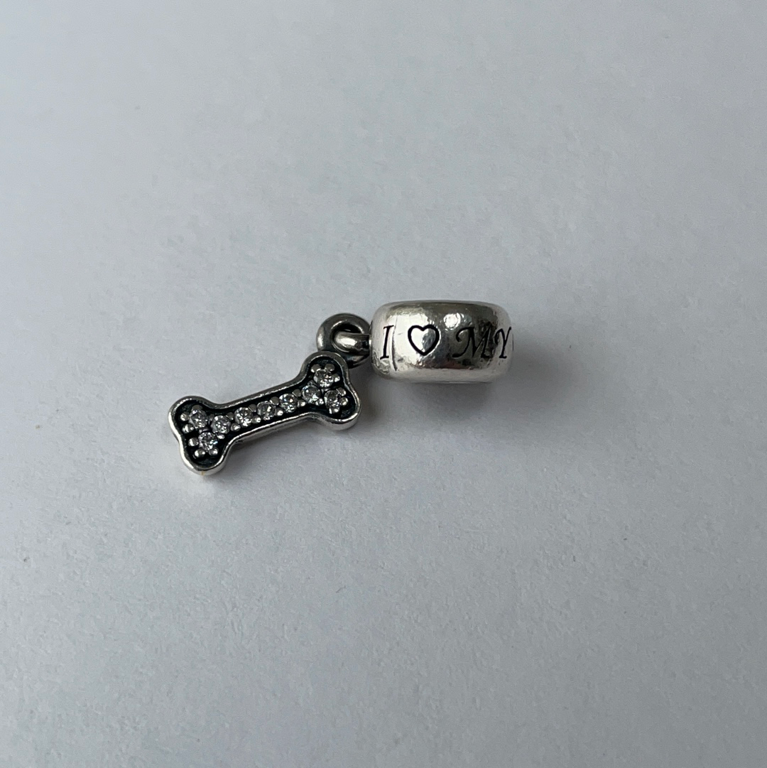 Genuine Pandora I Love My Dog Pave Bone Dangle Charm