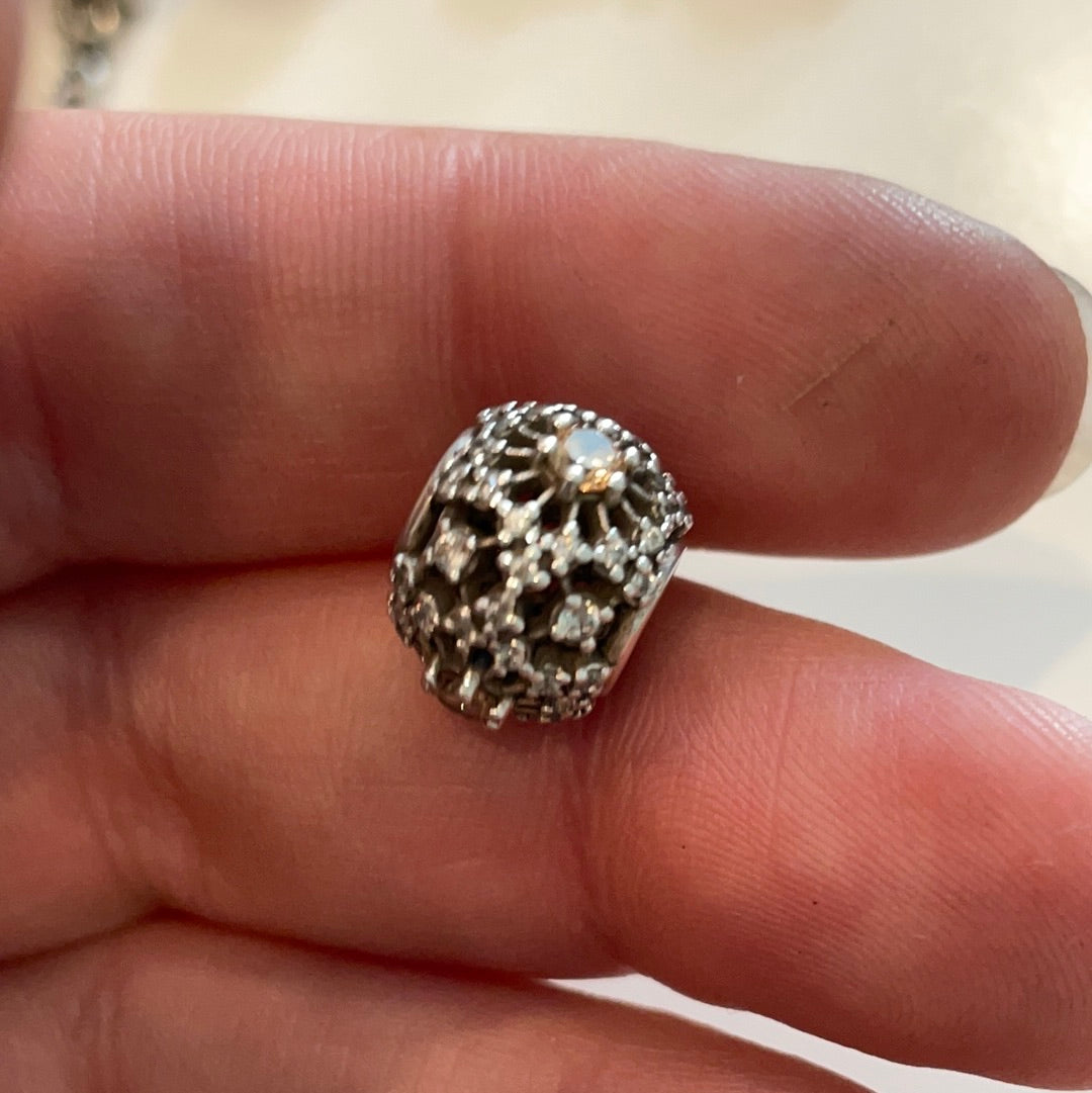 Genuine Pandora Beautiful Openwork Pave Abstract Gold Stone Charm