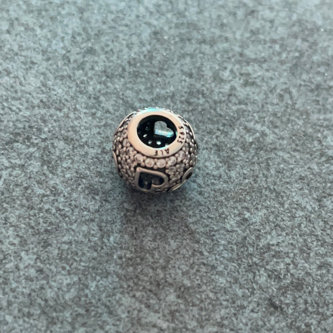 Genuine Pandora Silver Open Work Heart Pave Ball