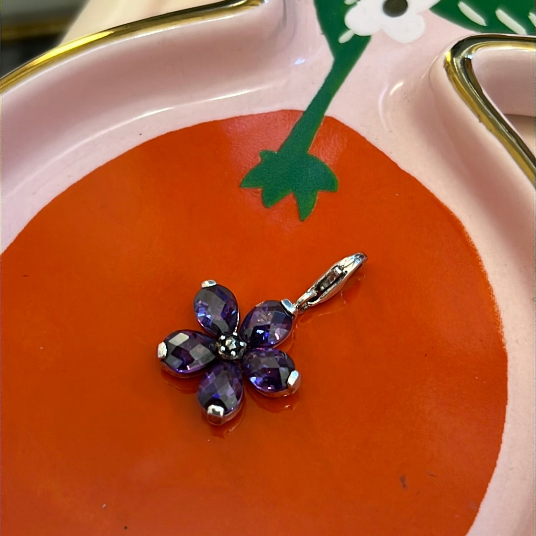 Genuine Thomas Sabo Sterling Silver Dangle Purple Flower Glass Charm