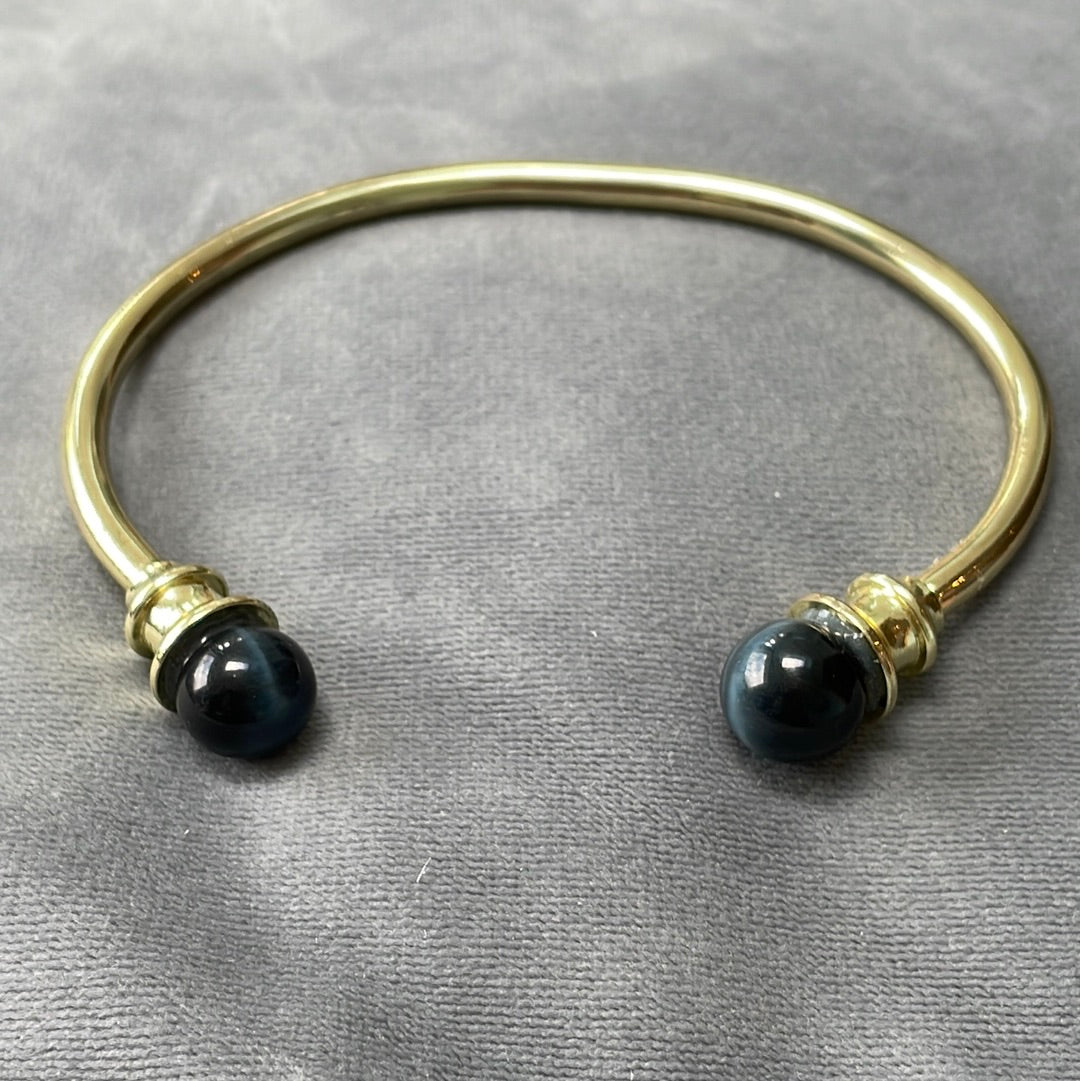 Gold Tone Open Torque Bangle Large With Screw Off Moonstone Caps