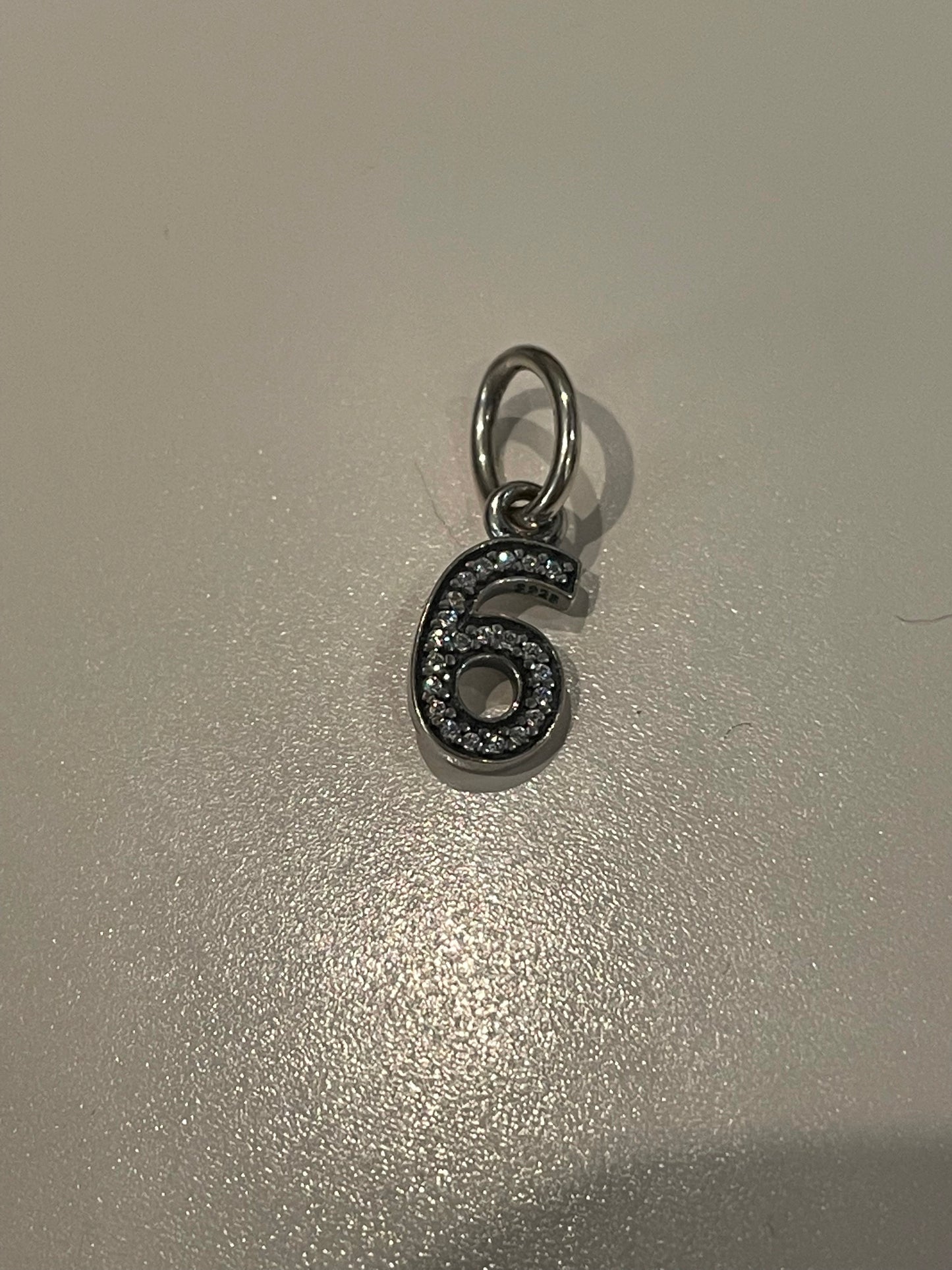 Genuine Pandora Number 6 Dangle Pave Charm