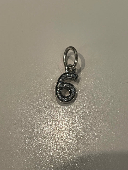 Genuine Pandora Number 6 Dangle Pave Charm